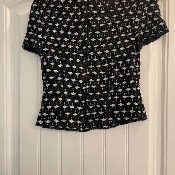Papell Boutique Evening elegant top Womens med silk beaded silver black formal - Picture 2 of 6